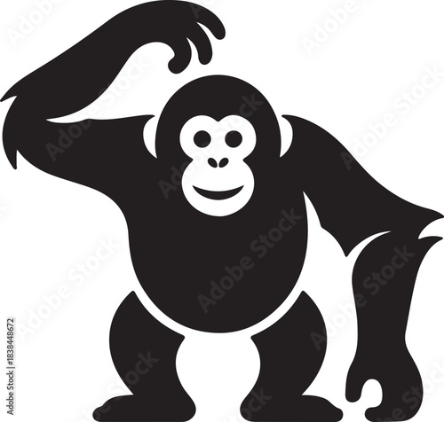 Smiling Gorilla Silhouette Clipart – Cute Cartoon Ape Vector Icon on White Background