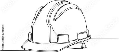 One line isolated vector object hard hat ,one line drawing of isolated hard hat, Continuous one line drawing, Construction helmet.Worker safety tools concept.