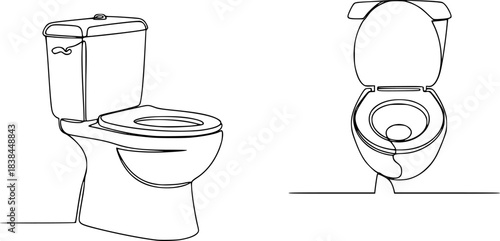 Toilet icon high commode one continuous simple line drawing concept of hygienic minimalist, Bowl icon line continuous drawing vector. One line Bowl icon vector background.