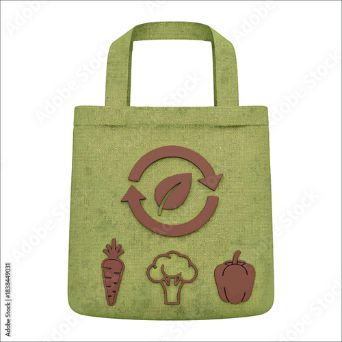 Green Jute Tote Bag with Eco and Vegetable Icons illustration