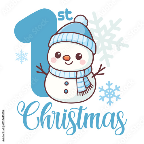 My First Christmas snowman for boy, with number and snowflakes