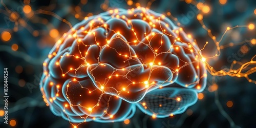 Dynamic visualization of glowing synaptic connections and neural pathways, illustrating intricate mental processes and cognitive function,  deep learning,  mental process