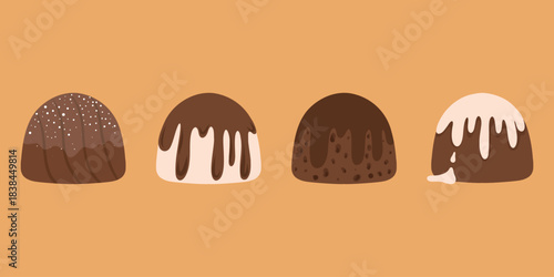 Collection of pudding icons, dessert set. Chocolate puddings, sweet. Desserts collection