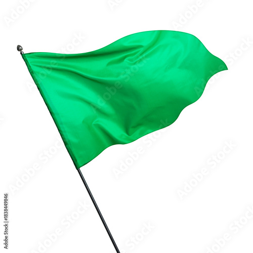 Slika na platnu Triangular green flag fluttering on white background