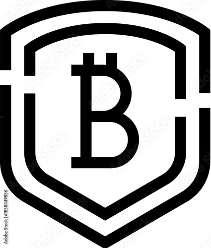 Bitcoin cryptocurrency symbol with shield protection icon