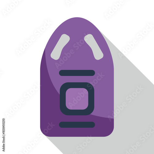 Purple medical backboard with long shadow for patient transport and rescue