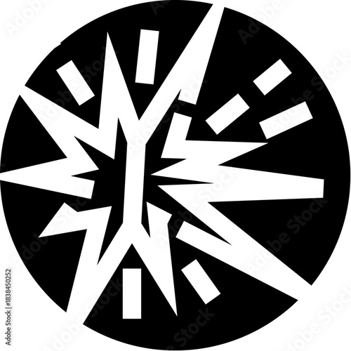 Abstract exploding starburst icon breaking black circle