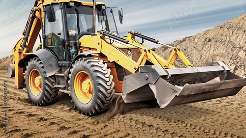 Loader and excavator engage in moving dirt and earth at a transport site. Work is busy as machines operate efficiently in their tasks.