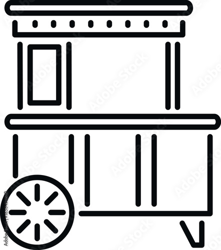 Portable food cart selling street food as a simple line icon design
