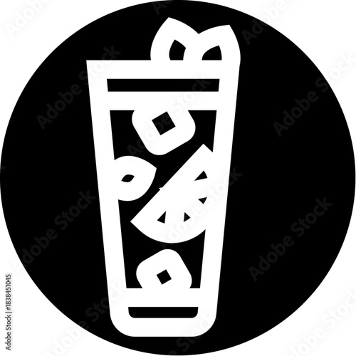 Refreshing summer cocktail drink black and white icon
