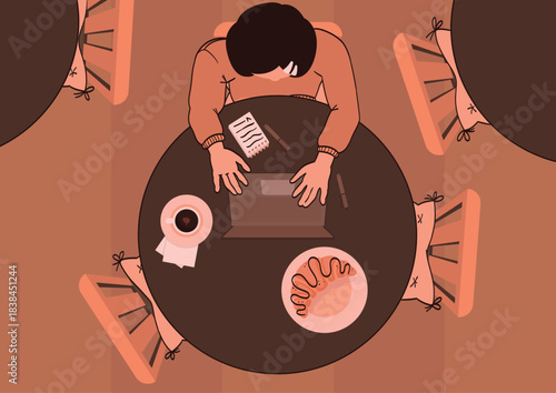 A girl student working from a coffee shop