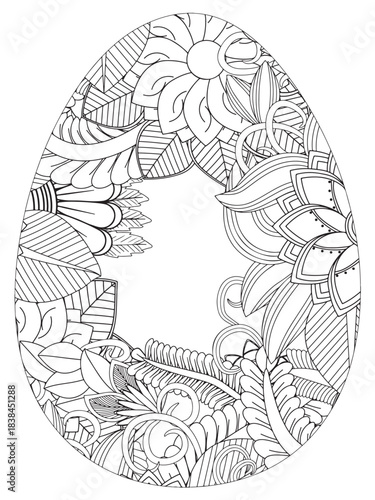 Simple Easter egg illustration decorated with a delicate and clean outline pattern of daisy flowers perfect for coloring pages