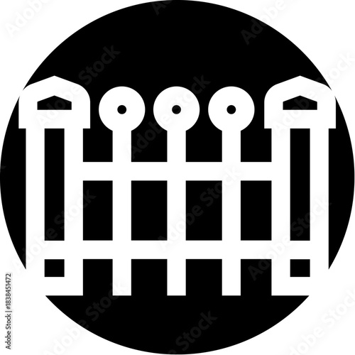 White picket fence icon within black circle