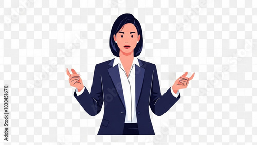 Confident professional businesswoman gesturing with hands explaining a small detail or concept clearly