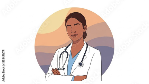 Confident female doctor avatar portrait with stethoscope symbolizes dedicated healthcare and medical professionalism
