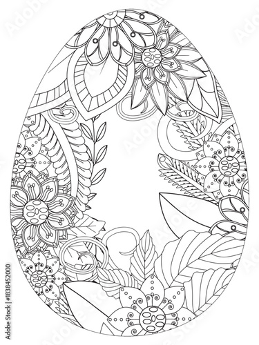 Simple Easter egg illustration decorated with a delicate and clean outline pattern of daisy flowers perfect for coloring pages