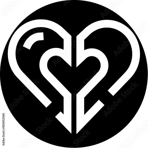 Abstract heart arrow unity connection black and white logo
