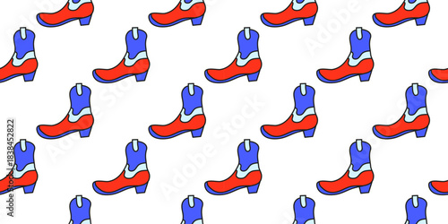 Cute seamless pattern with doodle cowboy boots on white background.