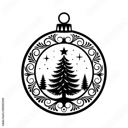 Christmas Ornament with Tree Inside silhouette  logo vector line art logo design
