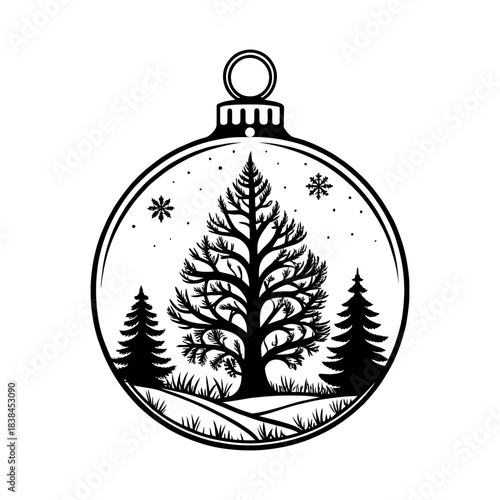 Christmas Ornament with Tree Inside silhouette  logo vector line art logo design
