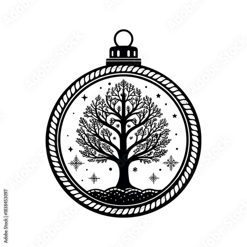 Christmas Ornament with Tree Inside silhouette  logo vector line art logo design
