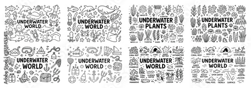 Underwater world and plants illustrated collection