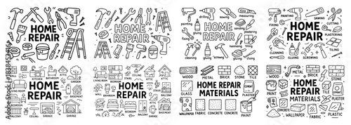 Home repair tools and materials icons set