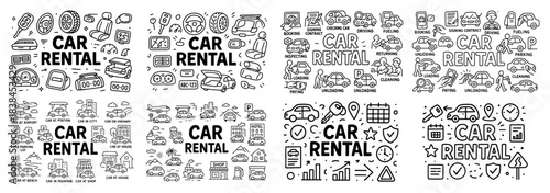 Car rental services icons and transportation symbols