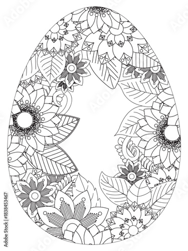 Simple Easter egg illustration decorated with a delicate and clean outline pattern of daisy flowers perfect for coloring pages