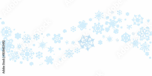 Delicate light blue snowflakes scattered across a clean white background