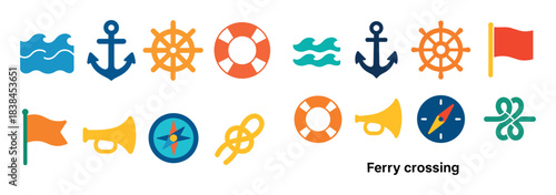 Colorful Ferry Icons Set