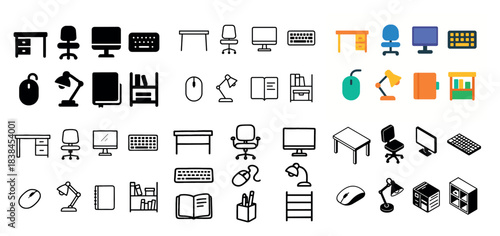 Office furniture and equipment icons