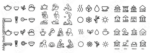Japanese tea ceremony icons set