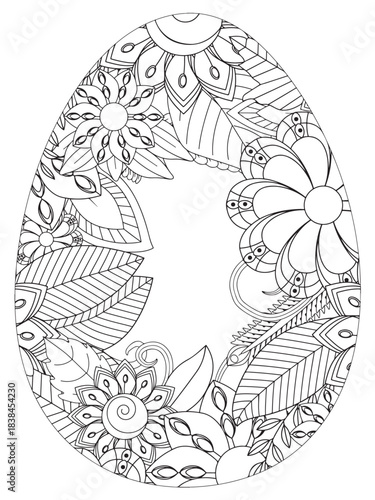 Simple Easter egg illustration decorated with a delicate and clean outline pattern of daisy flowers perfect for coloring pages