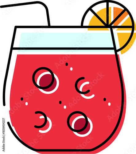 Refreshing red cocktail drink with orange slice