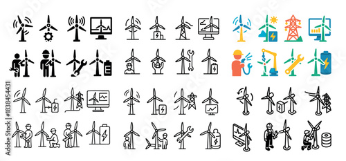 Wind turbine icons and workers
