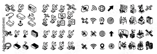 Satellite and communication icons set