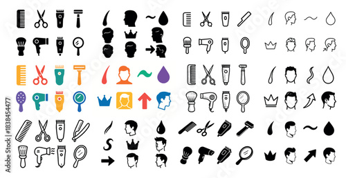Barber icons set with hair styling tools