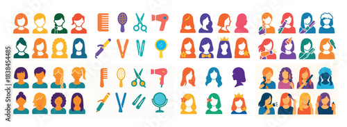 Colorful hair salon tools and styles