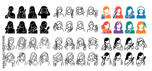 Various hairstyles icons and illustrations