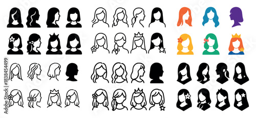 Diverse female avatar silhouettes collection