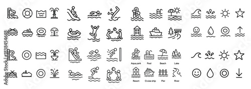 Aquatic recreation icon set collection
