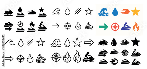 Water sports icons and symbols collection
