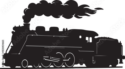 Silhouette of a Vintage Steam Locomotive Train Emitting Smoke engine railway on transparent background