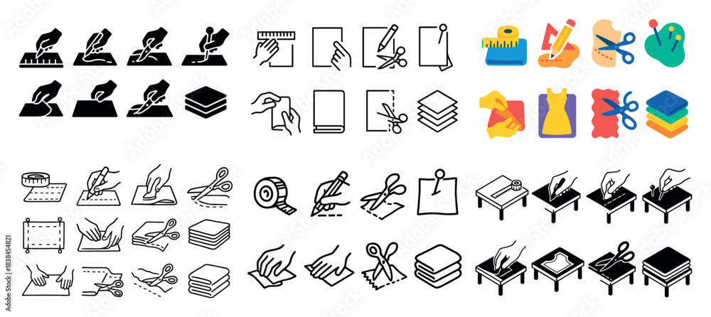 Obraz premium Crafting tools and techniques icons set