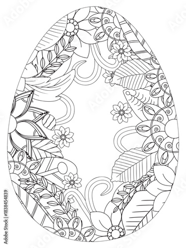 Simple Easter egg illustration decorated with a delicate and clean outline pattern of daisy flowers perfect for coloring pages