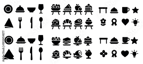 Assorted silhouette food and drink icons
