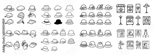 Variety of hats icon collection