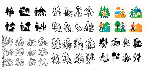 Stick figures enjoying outdoor activities