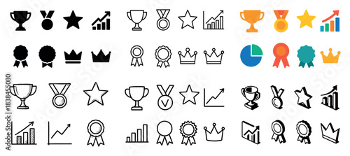 Trophy icons and awards set overview